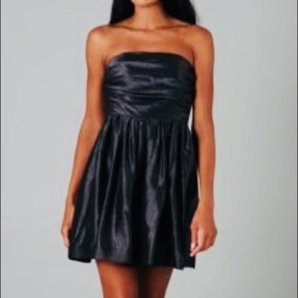 Shoshanna Blue Metallic Strapless Bustier Dress